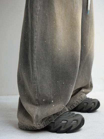 PeopleStyle Vintage Ink-Splatter Grey Wide-Leg Jeans