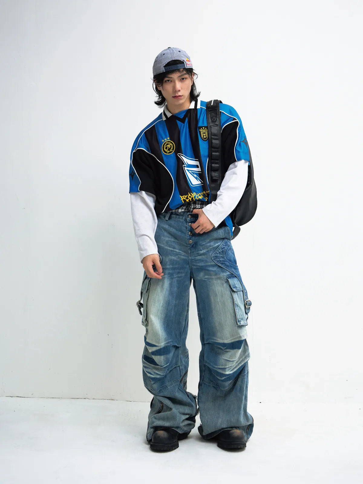 PeopleStyle Vintage Wash Pleated Wide Leg Jeans