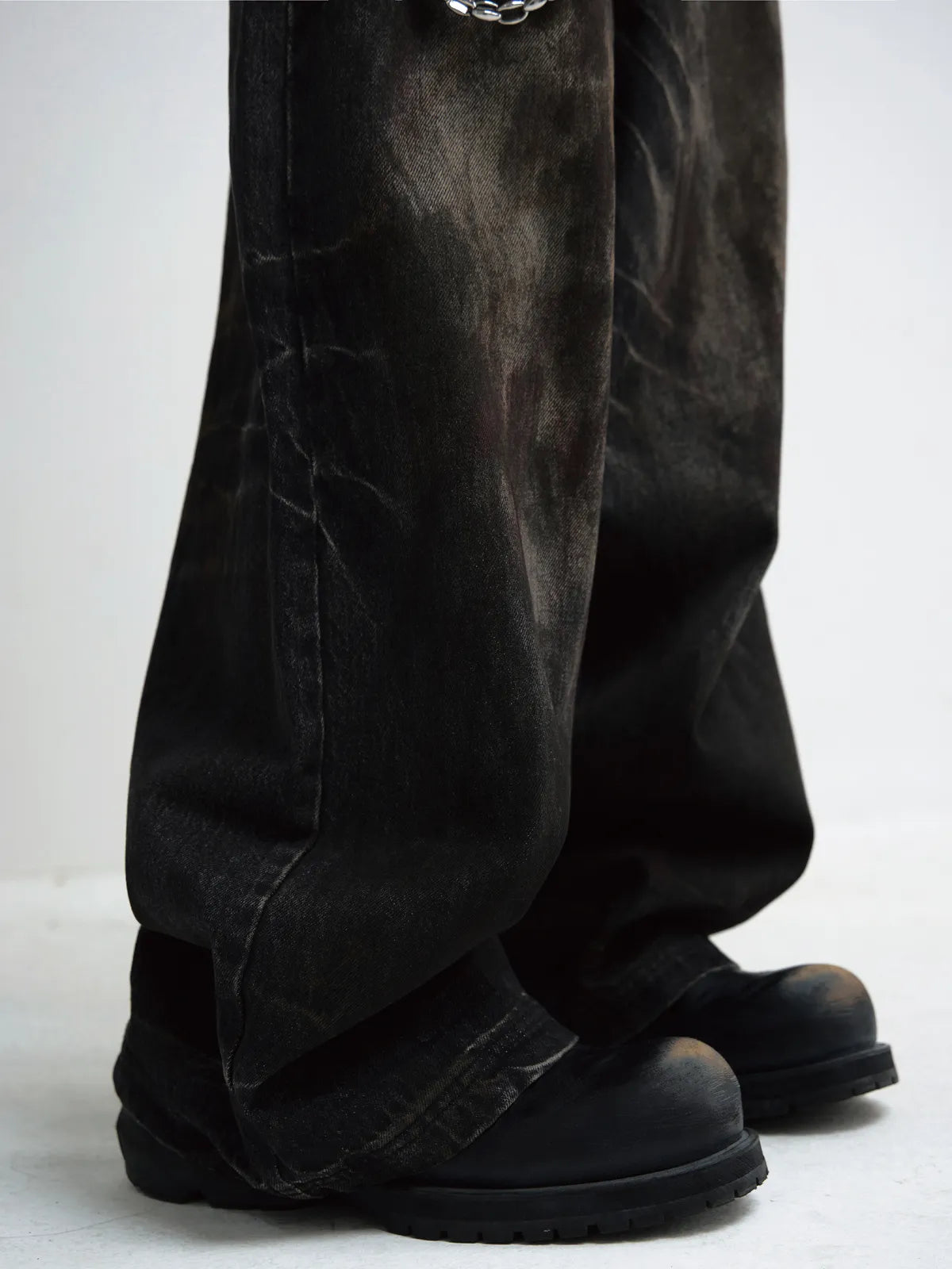 PeopleStyle Vintage Washed Black Wide Leg Jeans