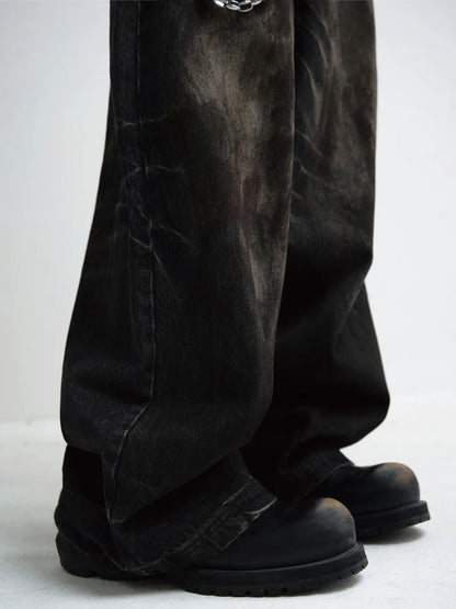 PeopleStyle Vintage Washed Black Wide Leg Jeans