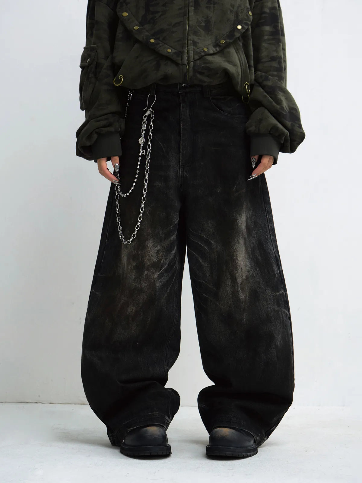 PeopleStyle Vintage Washed Black Wide Leg Jeans