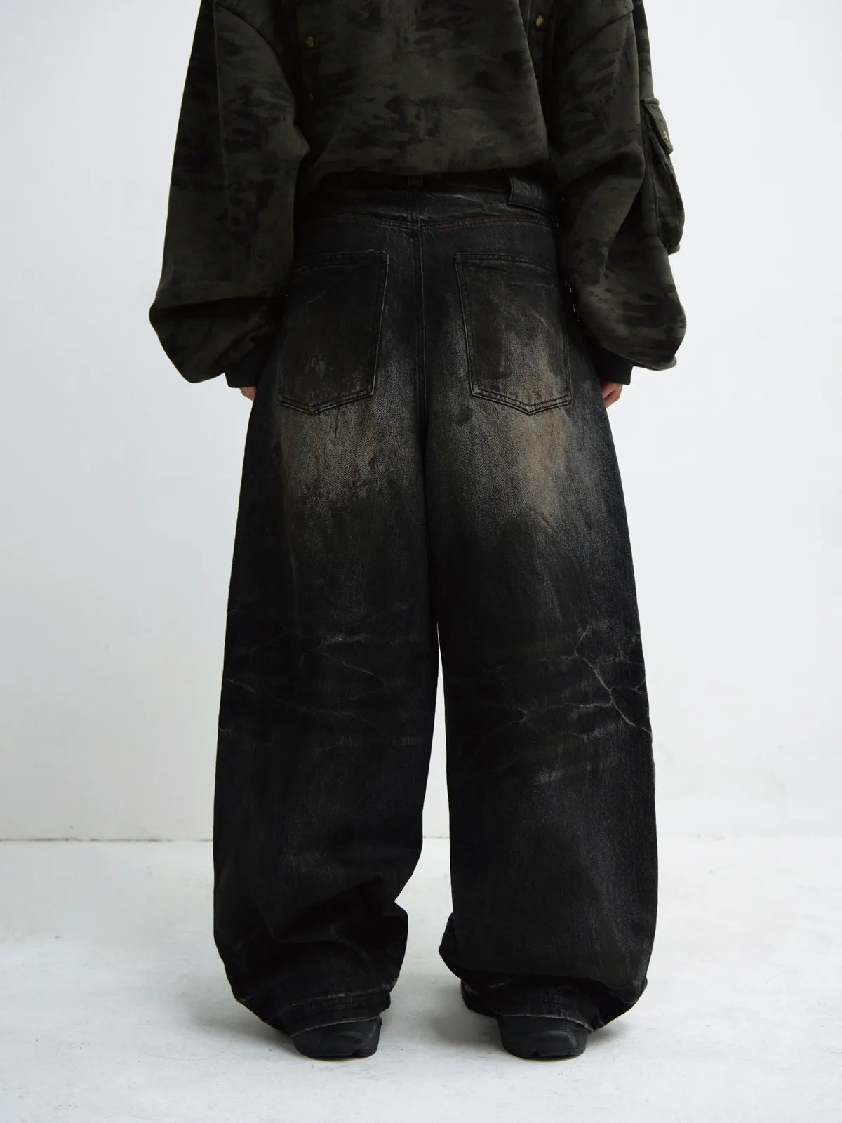 PeopleStyle Vintage Washed Black Wide Leg Jeans