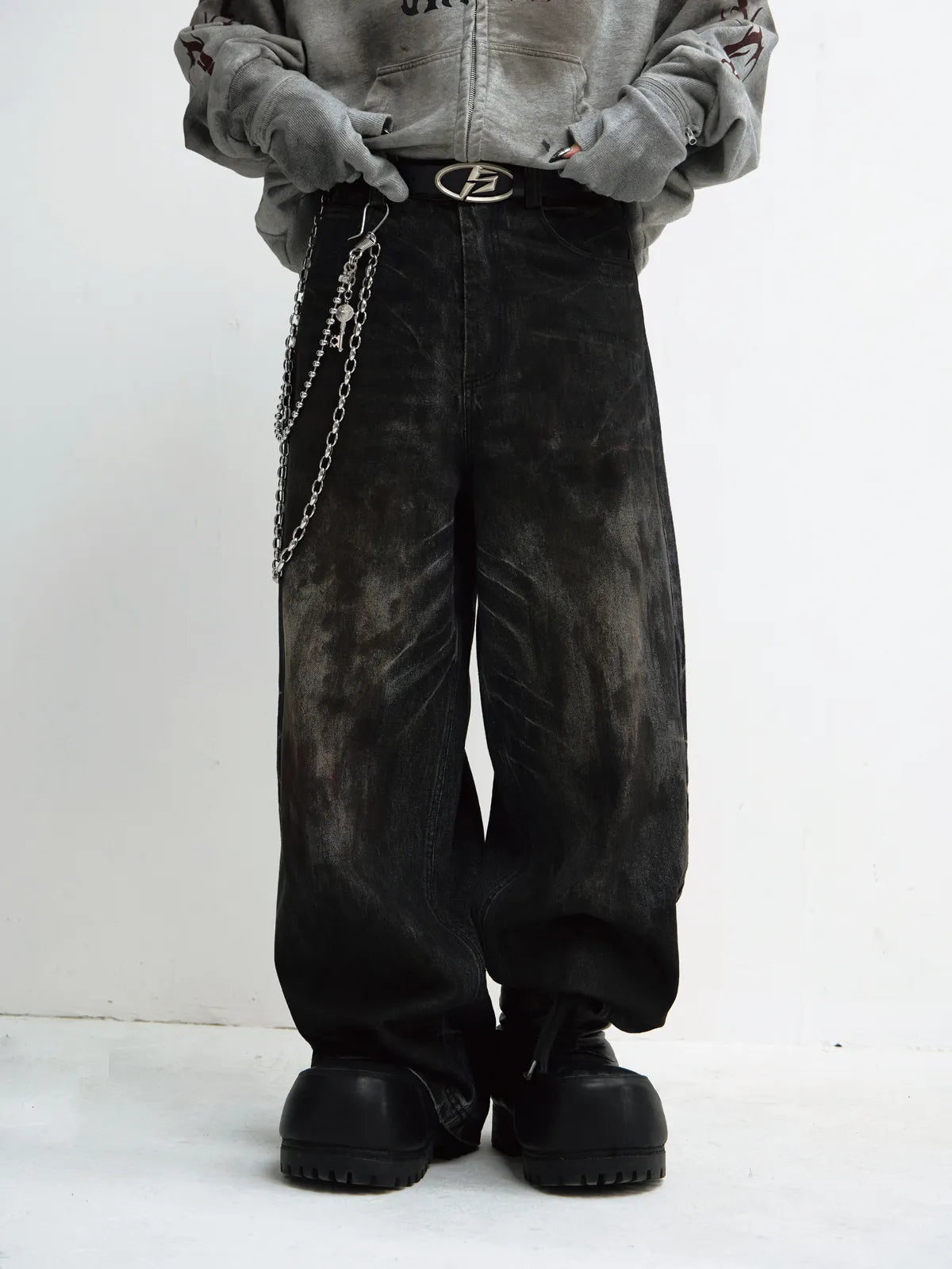 PeopleStyle Vintage Washed Black Wide Leg Jeans
