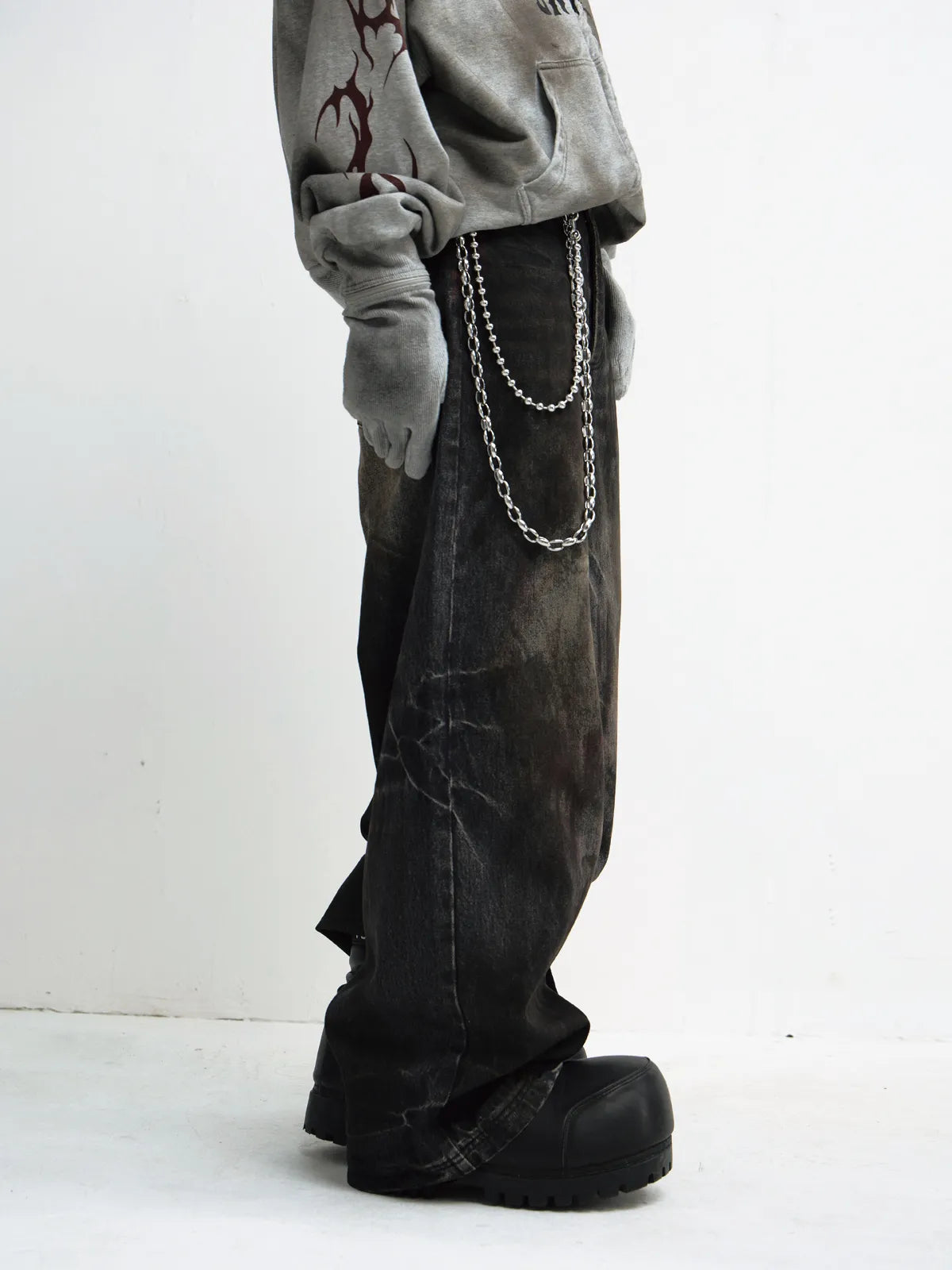 PeopleStyle Vintage Washed Black Wide Leg Jeans