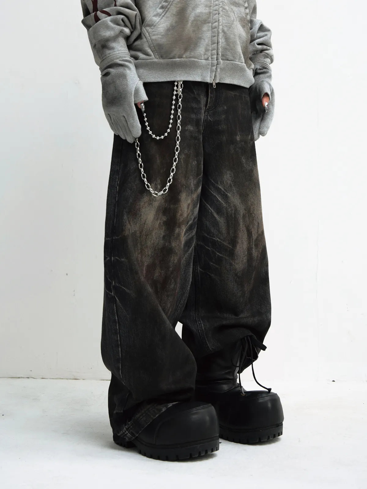 PeopleStyle Vintage Washed Black Wide Leg Jeans