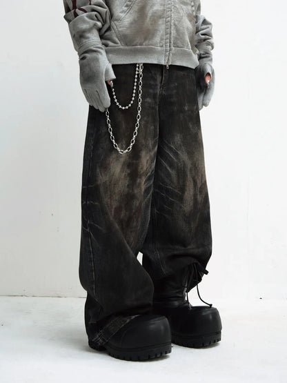 PeopleStyle Vintage Washed Black Wide Leg Jeans