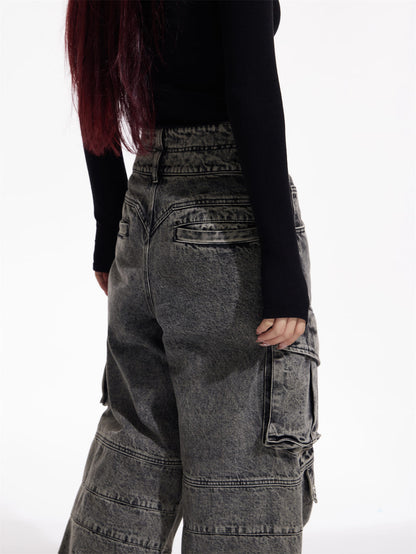 PeopleStyle Washed Grey Wide Leg Jeans