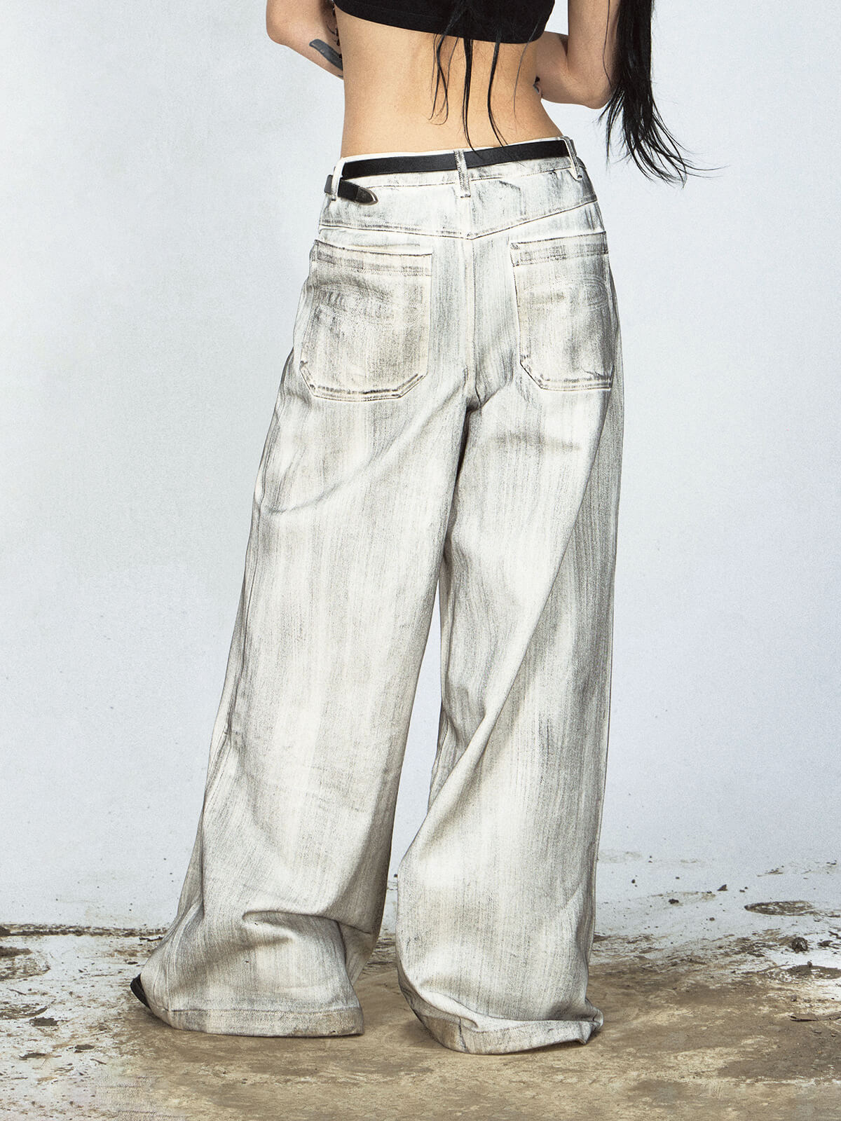 PeopleStyle Distressed Dyed Wide-Leg Jeans