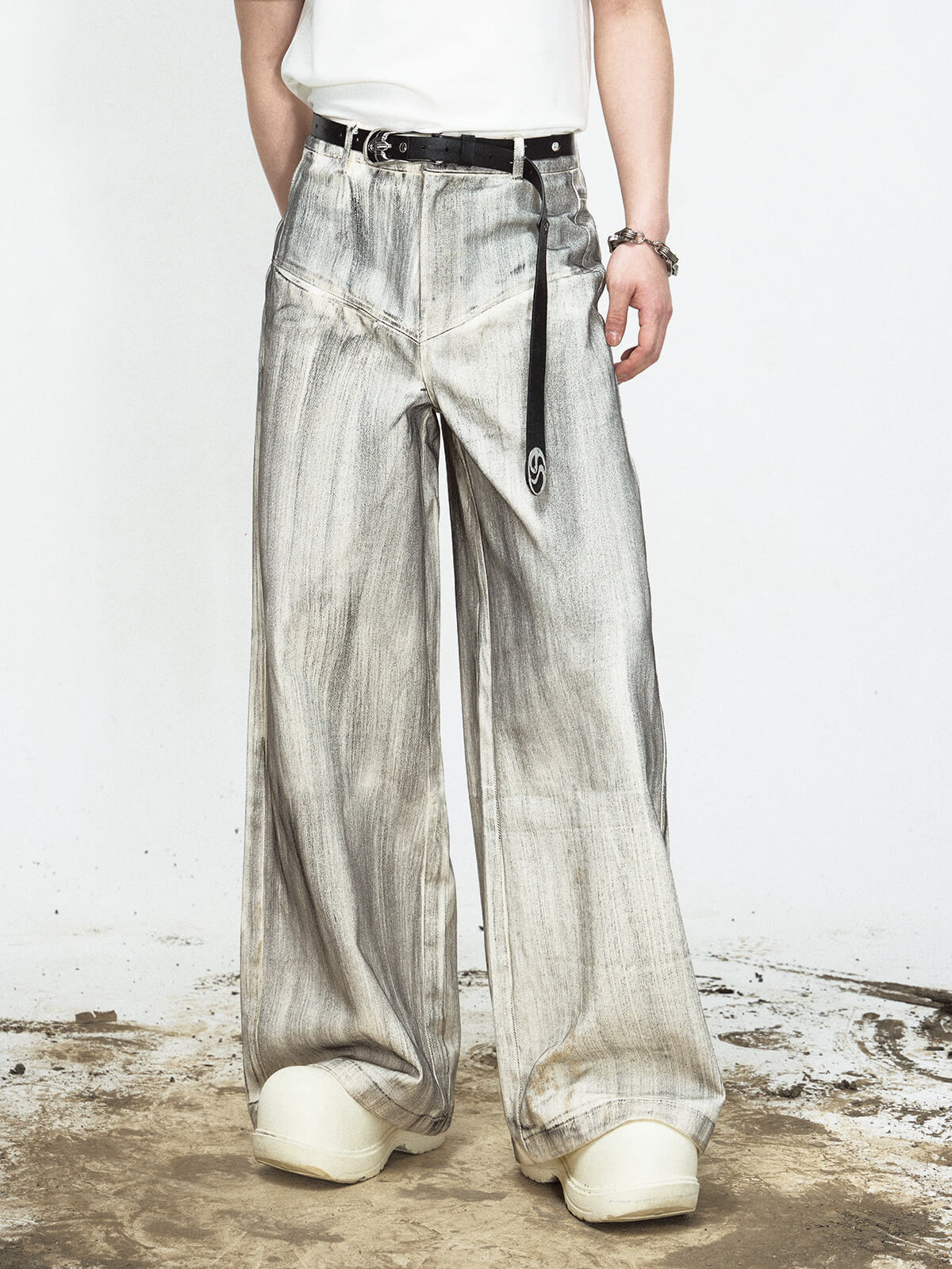 PeopleStyle Distressed Dyed Wide-Leg Jeans