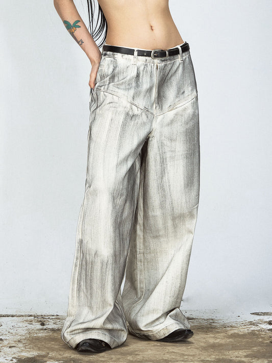 PeopleStyle Distressed Dyed Wide-Leg Jeans