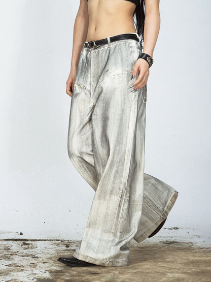 PeopleStyle Distressed Dyed Wide-Leg Jeans