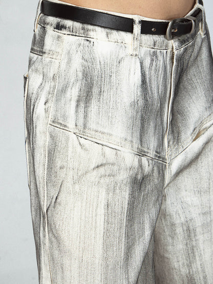 PeopleStyle Distressed Dyed Wide-Leg Jeans