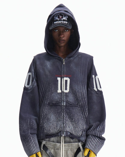 Peoplesense Vertical Striped Distressed Hoodie