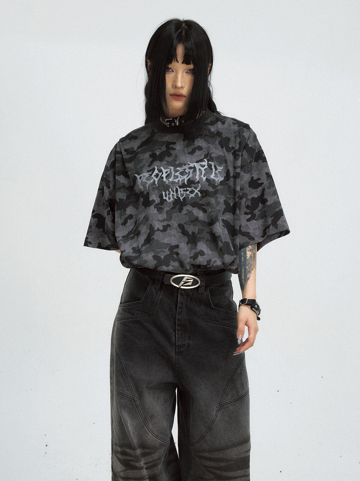 PeopleStyle Punk Camo Oversized T-Shirt